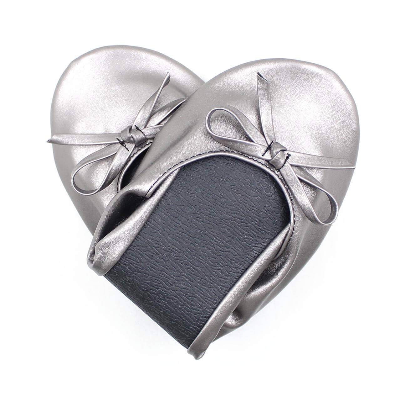 2022 New Metallic Grey Customized Foldable Ballet Flats with Pouch