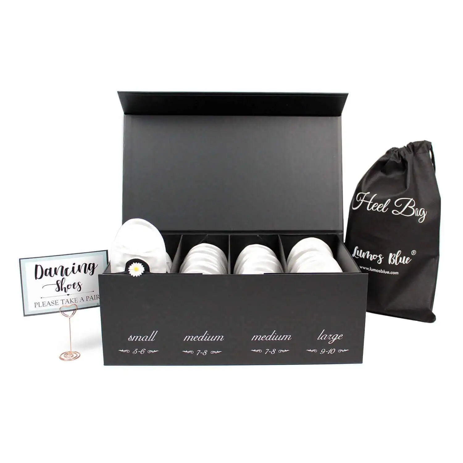 Rollable Ballet Flat Shoes 24 Pairs in Black Display Box for Wedding Guests-White - Image 2