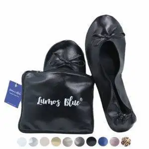 Black foldable ballet flats with tote bag-005B Dressy Black Flats for Wedding