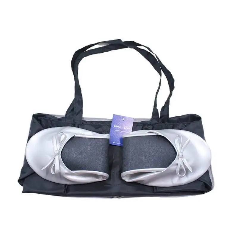 Silver Ballet Flats for Wedding with Expandable Tote