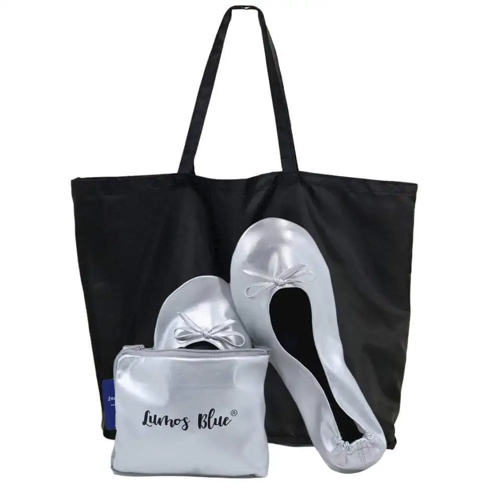 Silver ballet flats that roll up