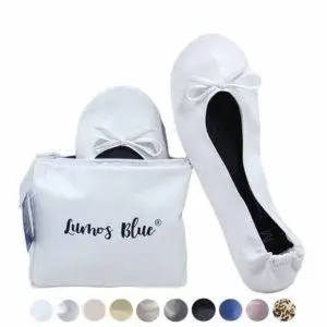 White foldable ballet flats with tote bag-001A White Bride Folding Flats