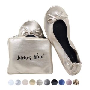 metallic bronze foldable flats with tote bag-10 colors available
