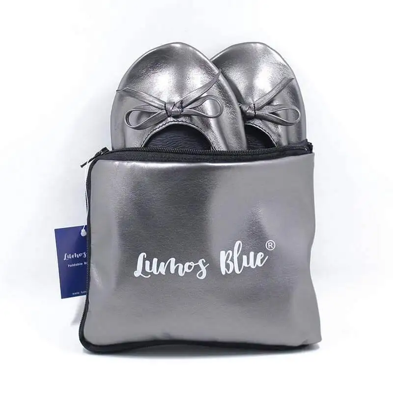Women's Best Foldable Flats Portable Flats Shoes with Expandable Tote Bag-Metallic Grey Metallic Grey Foldable Flats with Expandable Tote Bag