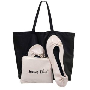Beige foldable flats with pouch by Lumos Blue
