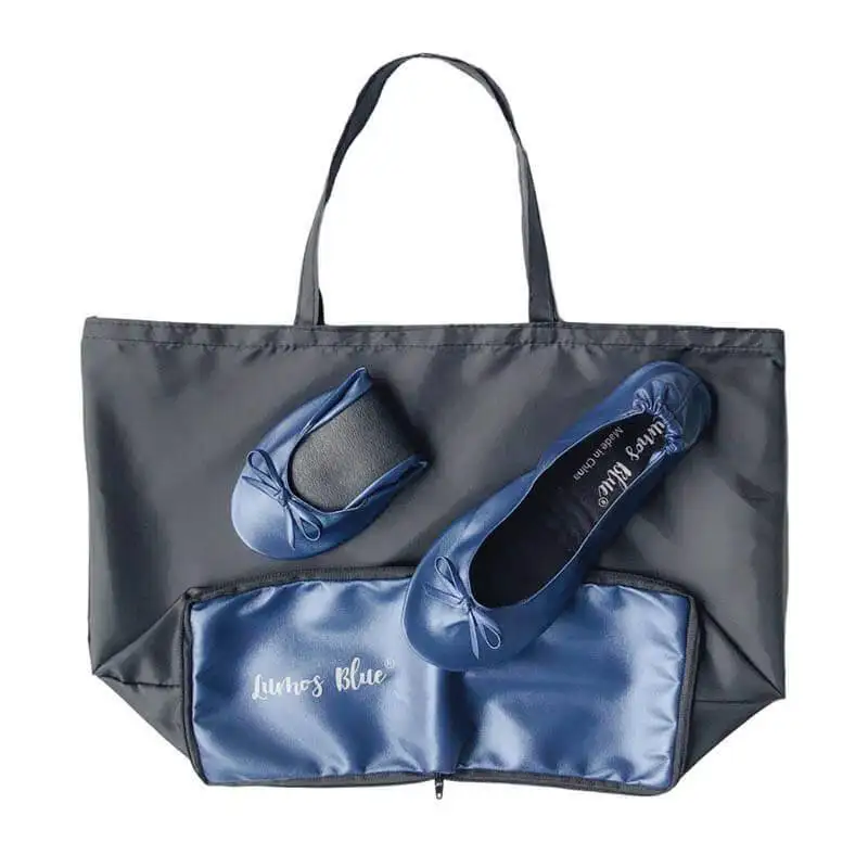 blue foldable shoes with tote bag