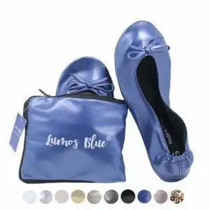 pearl blue wedding favor foldable shoes with tote bag-2A Navy Blue Flats for Wedding