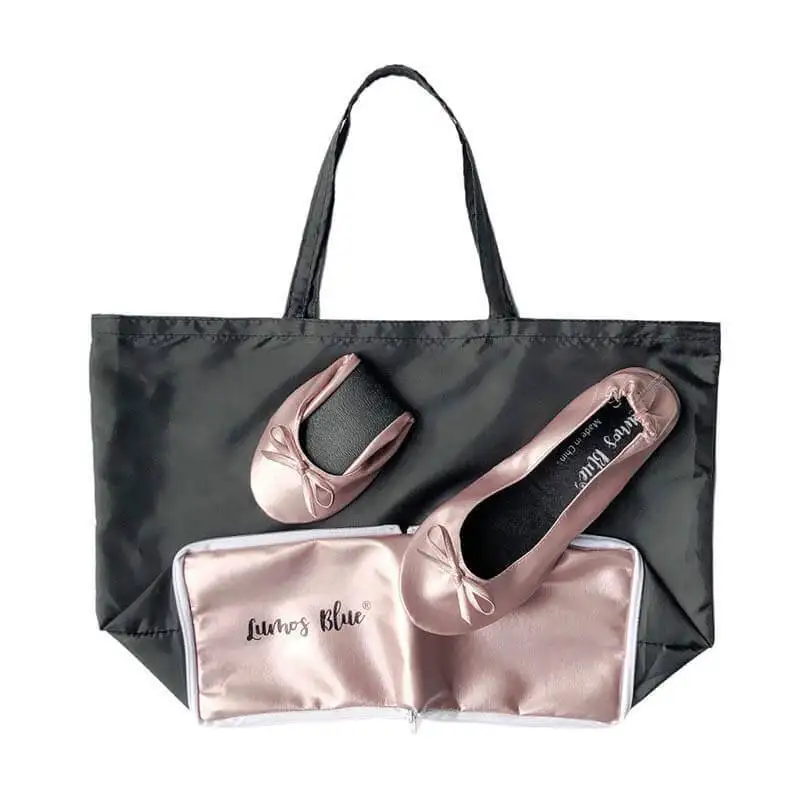 Pink Womens Foldable Flats with Heels Tote