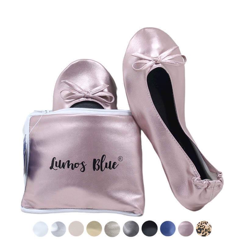Womens Foldable Flats Travel Ballet Flats Shoes with Heels Carrying  Bag-Pearl Pink - Lumos Blue
