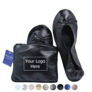 Custom Black foldable ballet flats with tote bag Custom Black Foldable Flats