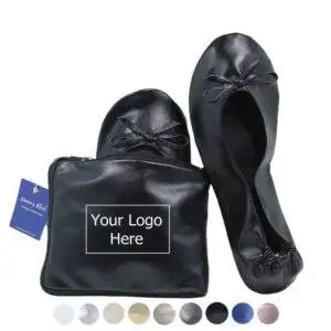 Custom Black foldable ballet flats with tote bag Custom Black Foldable Flats