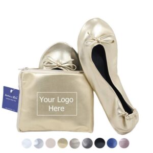 customized champagne gold foldable ballet flats with tote bag-006A_副本 custom Foldable Flats for Purse