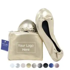 customized champagne gold foldable ballet flats with tote bag-006A_副本 custom Foldable Flats for Purse