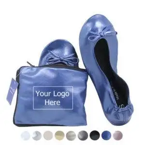 customized pearl blue wedding favor foldable shoes with tote bag-2A_副本 Fold Away Ballet Flats