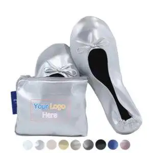 personalized Silver foldable ballet flats with tote bag-02A_副本 Silver Flats That Roll Up