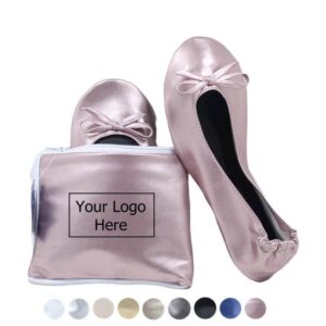 personalized pearl pink folding shoes with tote bag-2A_副本 Folding Ballet Flats