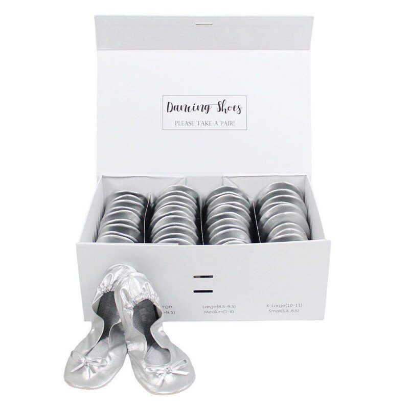 24 Pairs of Silver Wedding Ballet Flats by Lumos Blue