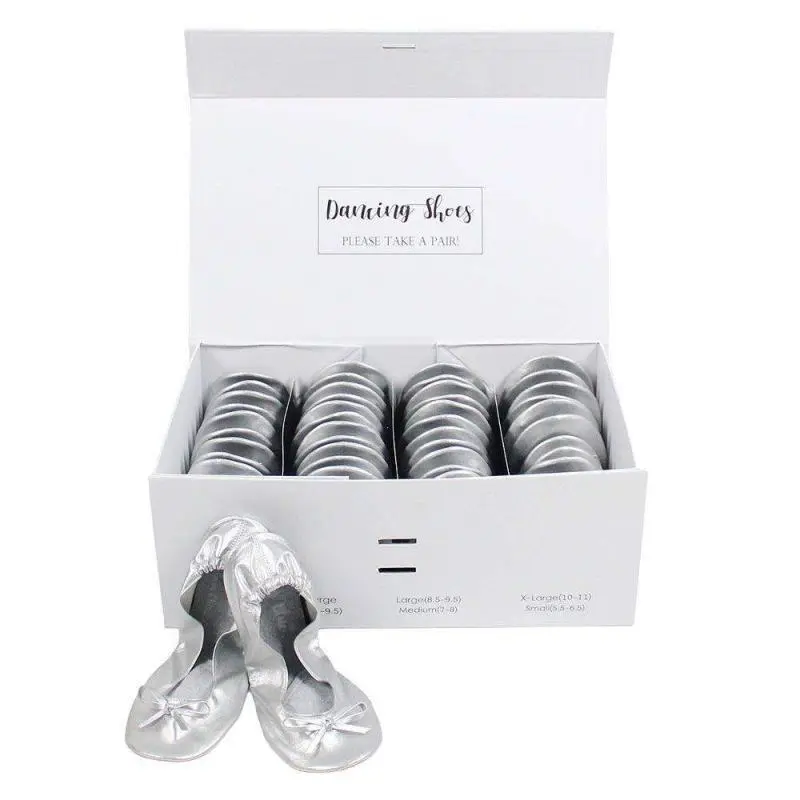 Silver Roll Up Ballet Shoes Box Set-002 24 Pairs of Silver Wedding Ballet Flats by Lumos Blue