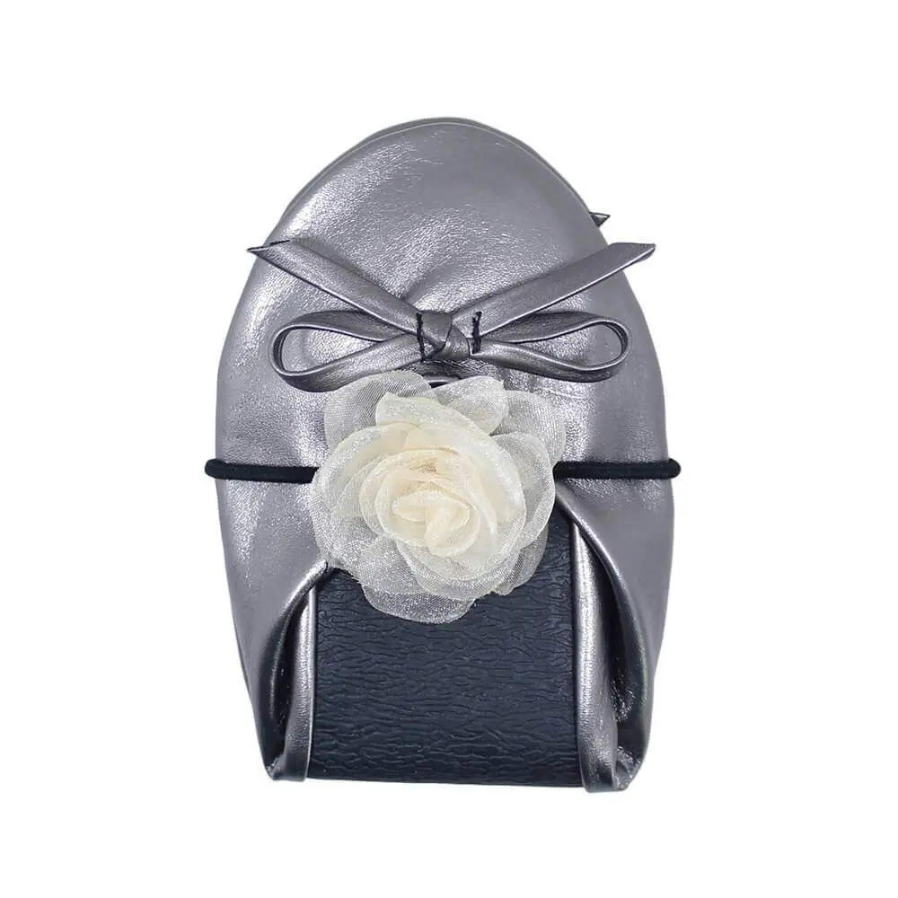 grey foldable ballet flats with Organza Camellia Wrist Corsage