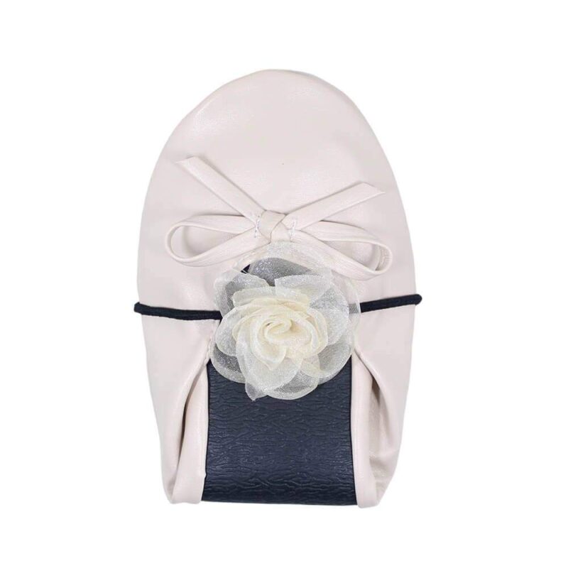nude foldable ballet flats with organza camellia hair tie