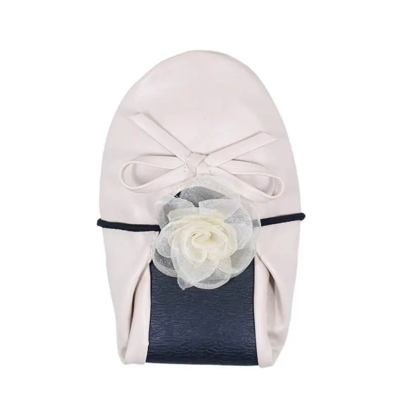 nude foldable ballet flats with organza camellia hair tie