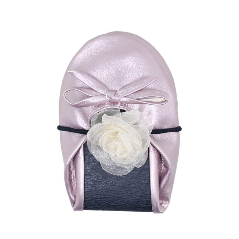 pink foldable ballet flats with organza camellia hair tie
