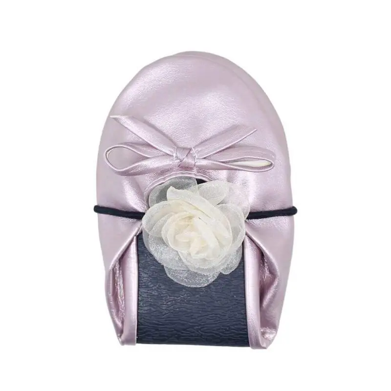 pink foldable ballet flats with organza camellia hair tie