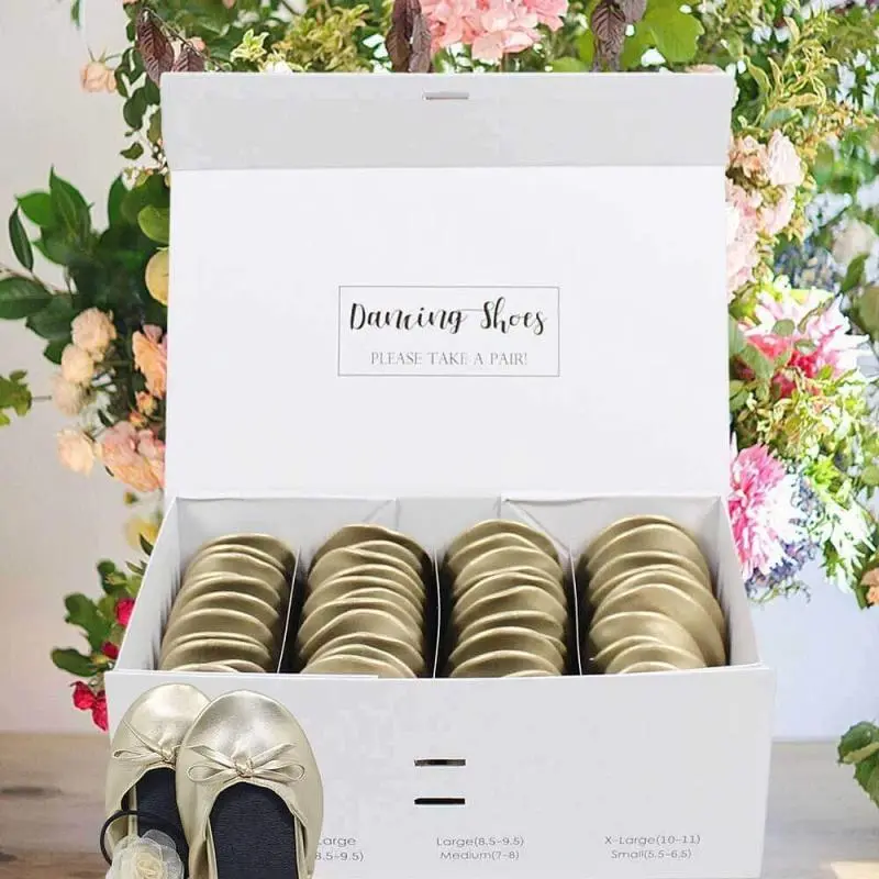 24 Pairs of Gold Flats Wedding Guest Box Set by Lumos Blue