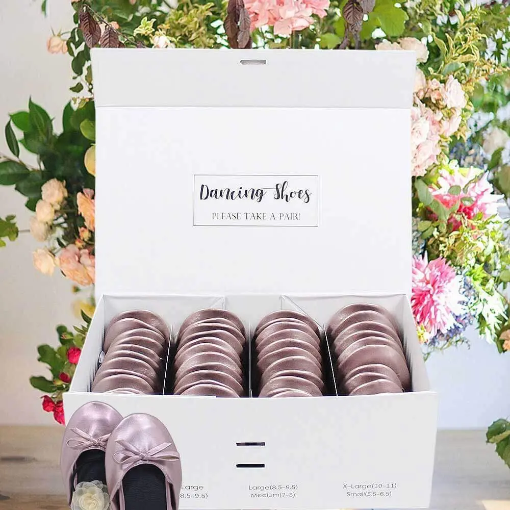 24 Pairs of Pink Bulk Foldable Ballet Flats for Wedding Guests by Lumos Blue Bulk foldable ballet flats for wedding guests