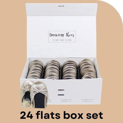 24 Pairs of Gold Flats for Wedding Guests by Lumos Blue 24 pairs of champagne gold flats for wedding guests box set