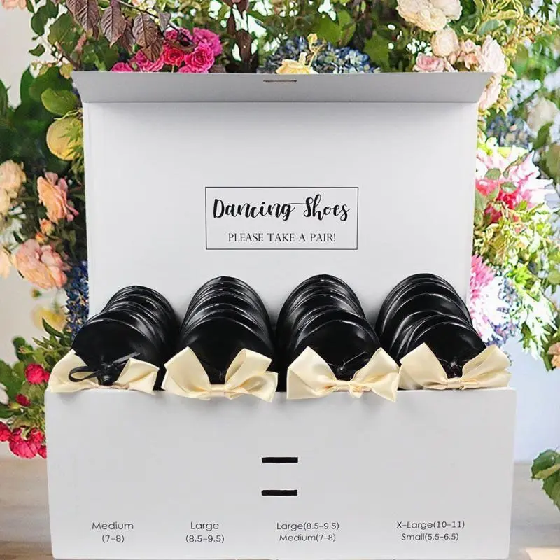 24 pairs of black flats shoes for wedding guest in luxury display box