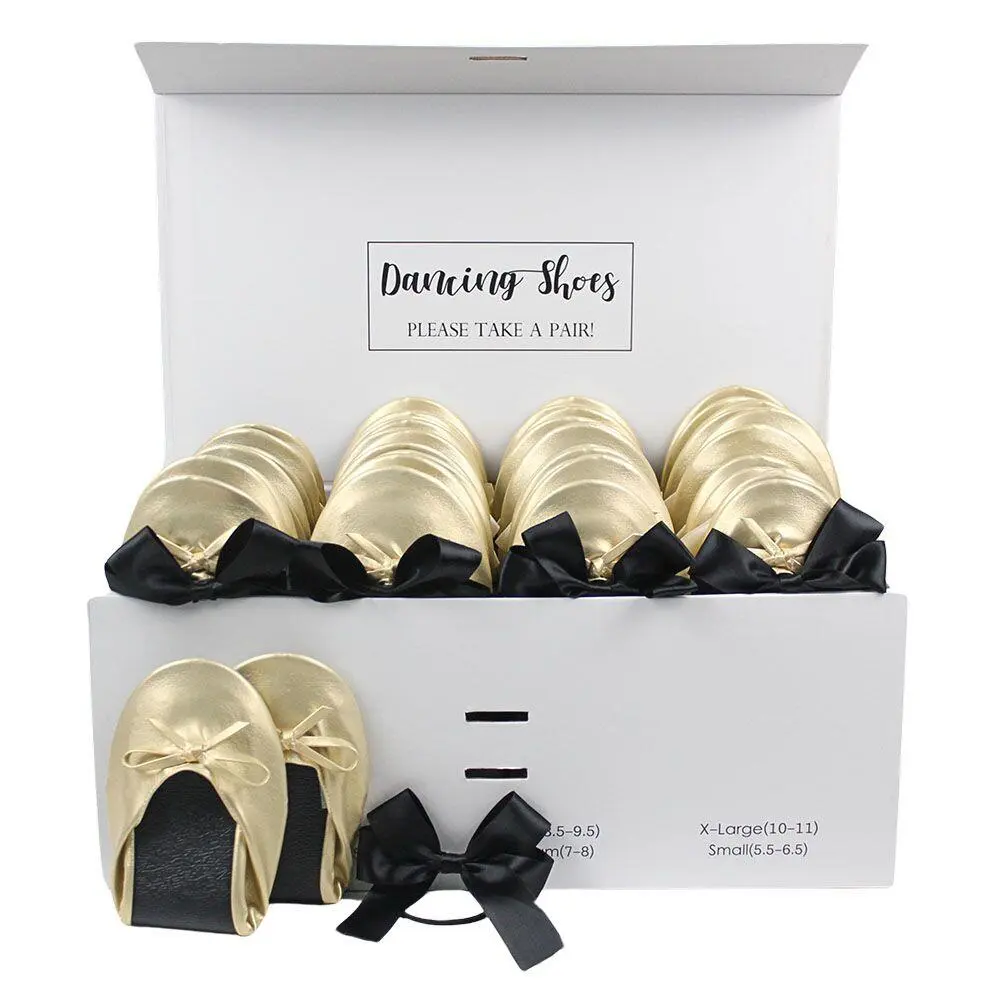 24 gold ballet flats with black bow ties box set-3