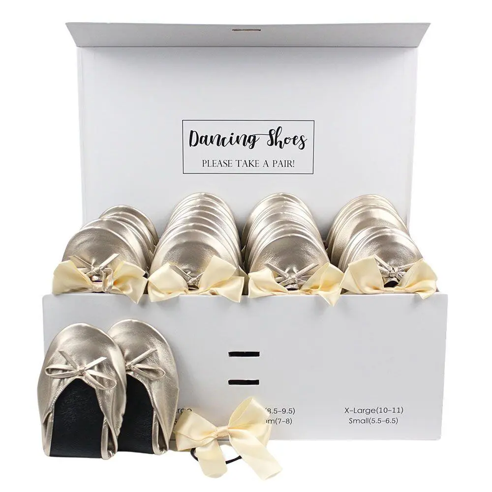 24-Pair Metallic Bronze Foldable Flats for Wedding Guests by Lumos Blue 24 packs metallic bronze folding ballerina shoes for wedding guests