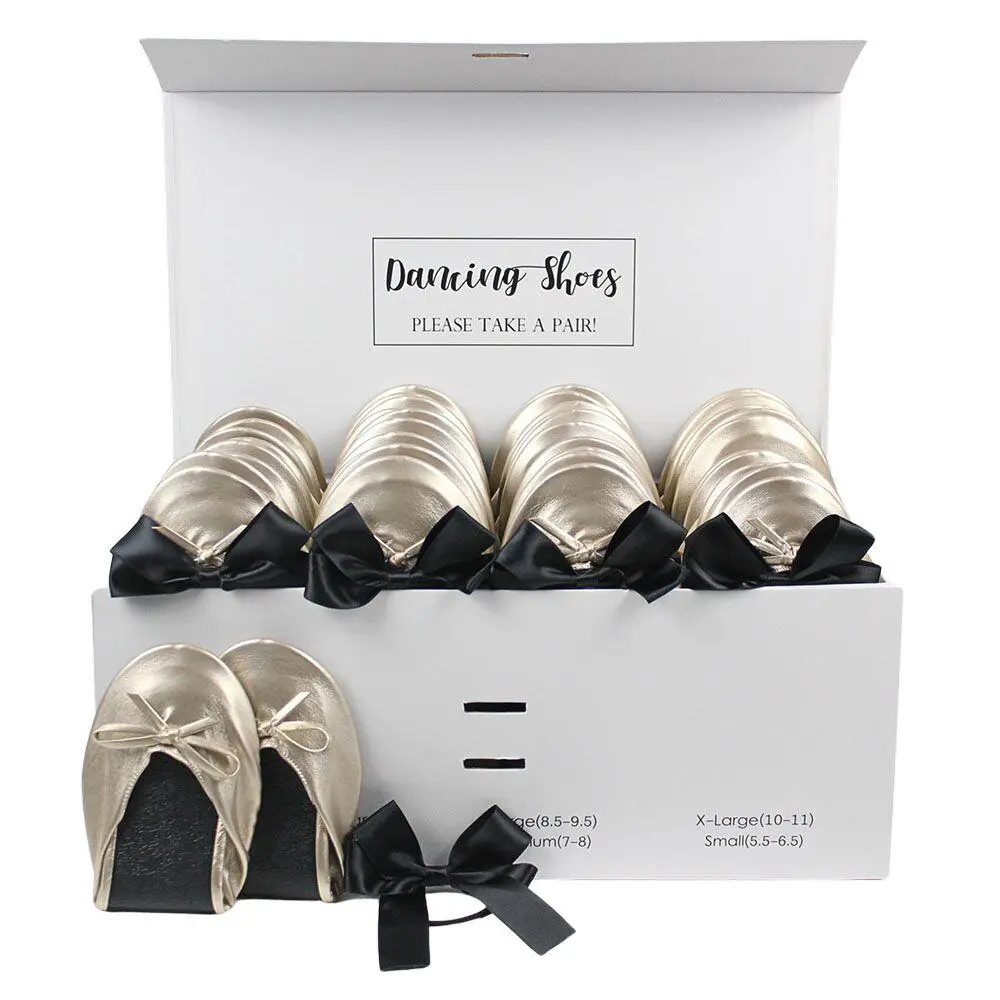 24 metallic bronze ballet flats with black bow ties box set-3