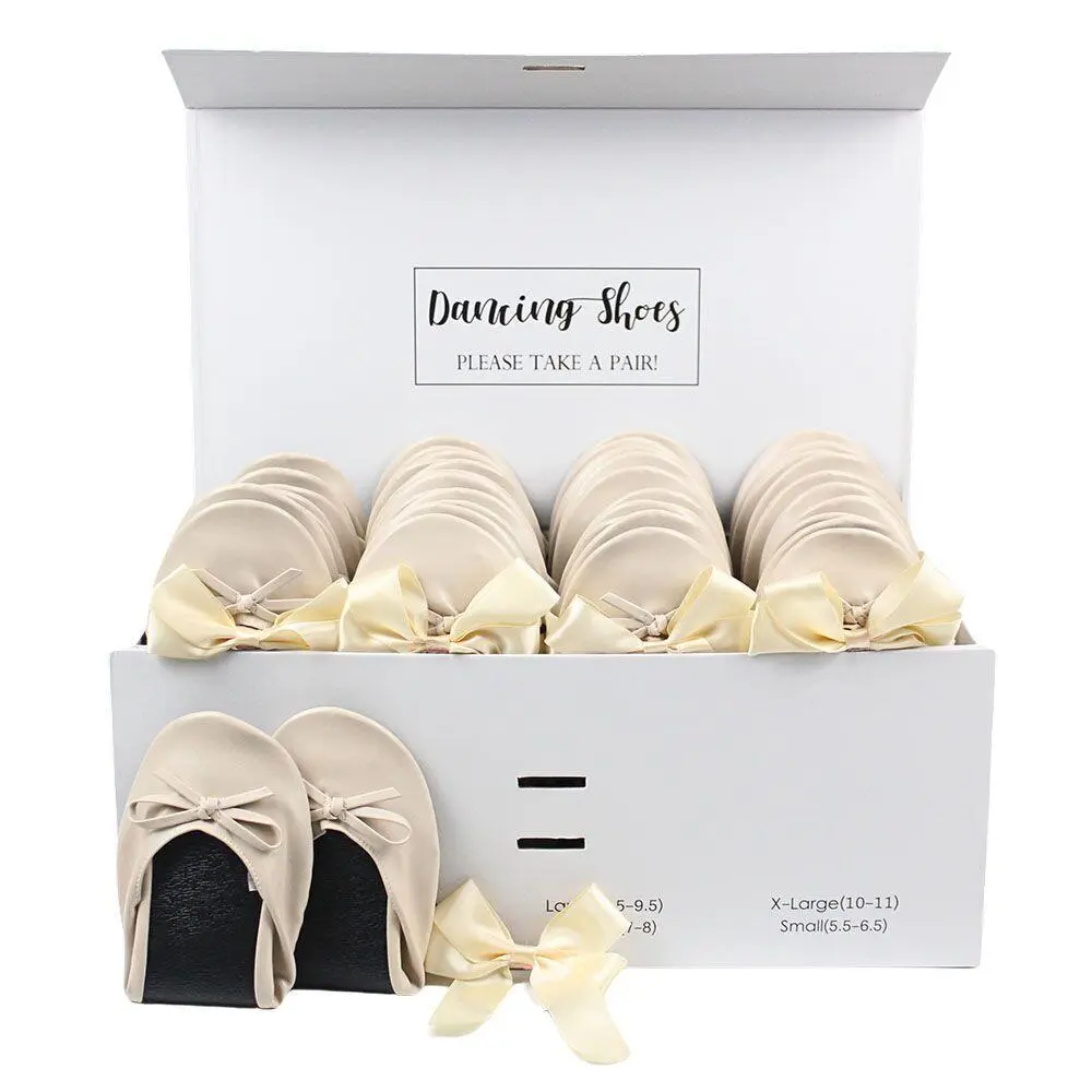 24 nude ballet flats with beige bow ties box set-3