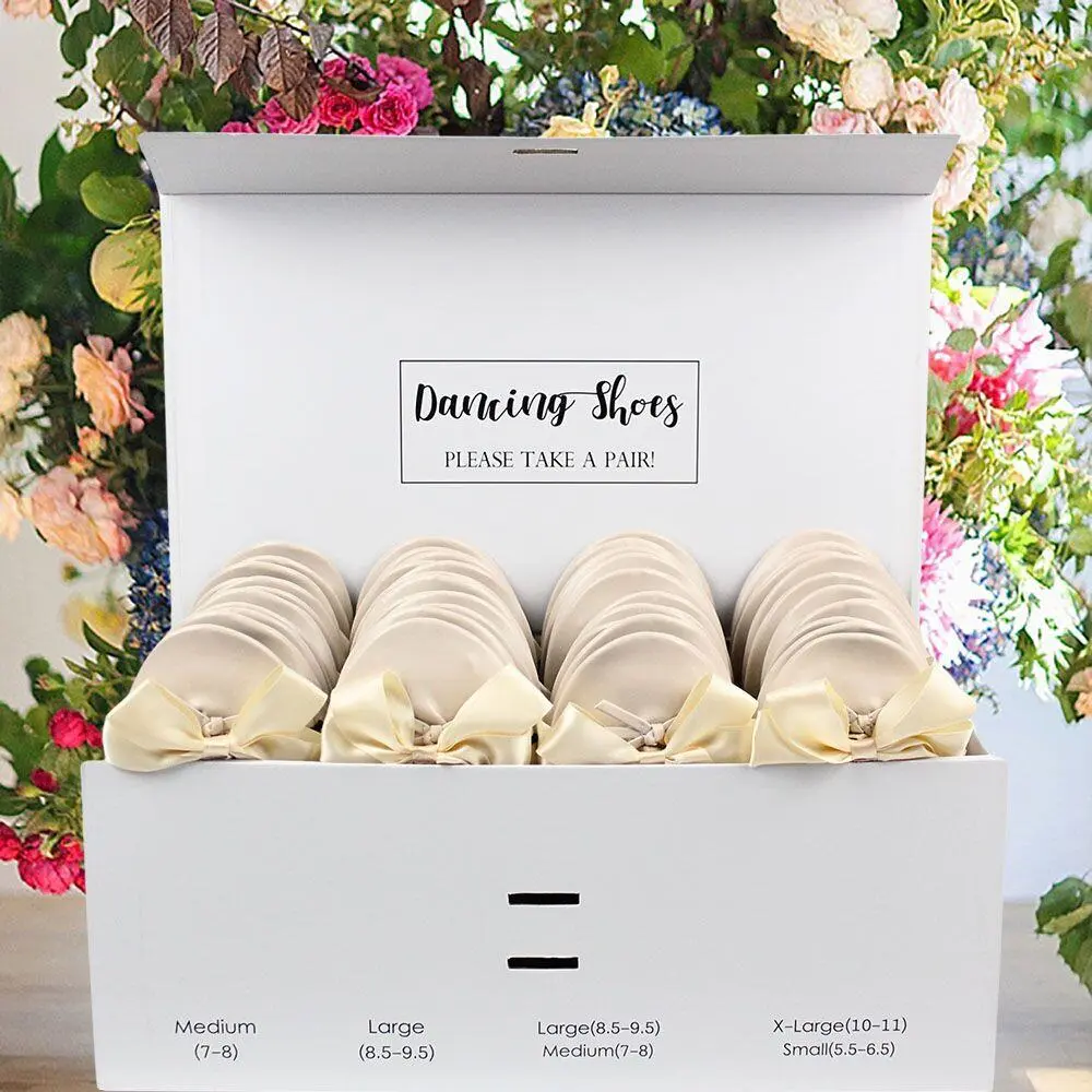 24 pairs boxed of nude folded ballerina shoes for wedding guests