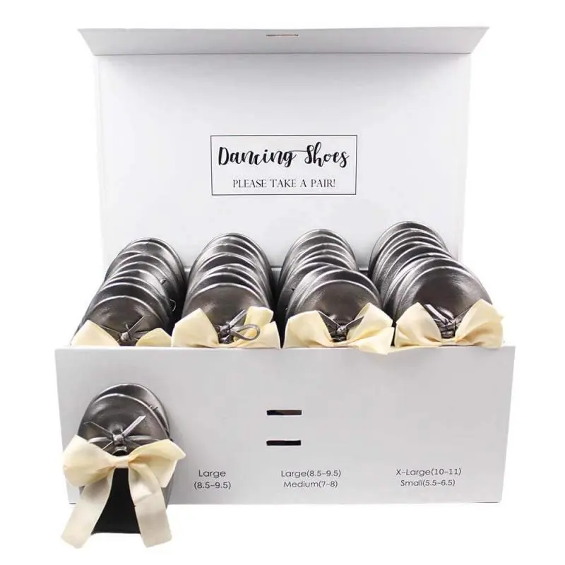 24 grey ballet flats with beige bow ties box set-2