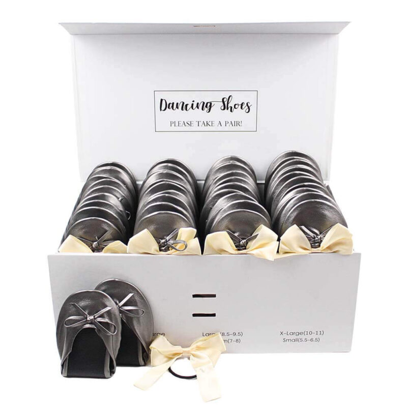 24 grey ballet flats with beige bow ties box set-3