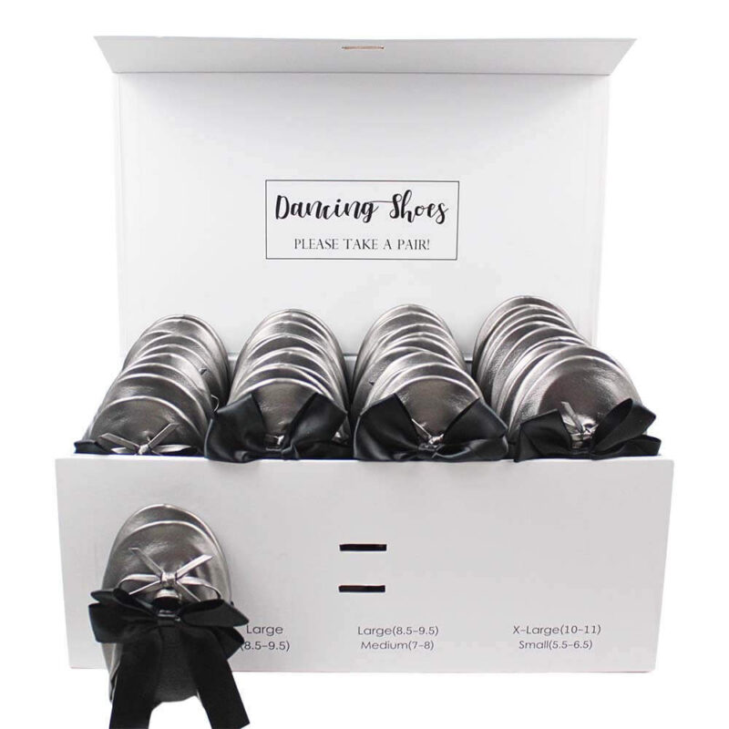 24 grey ballet flats with black bow ties box set-2