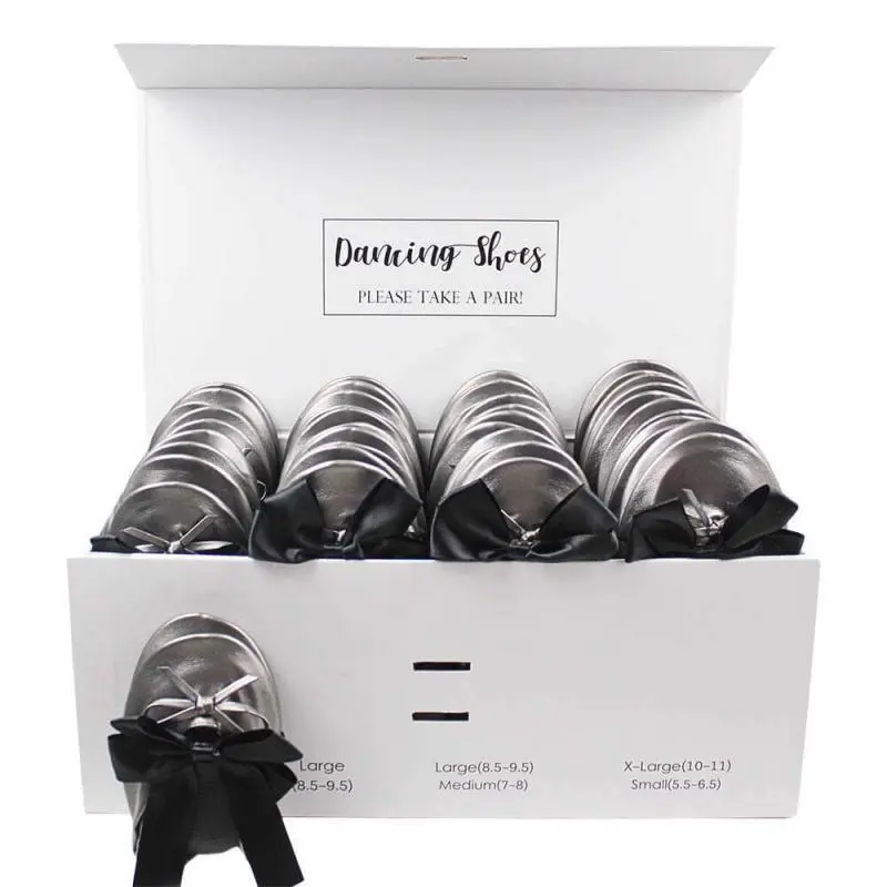 24 grey ballet flats with black bow ties box set-2