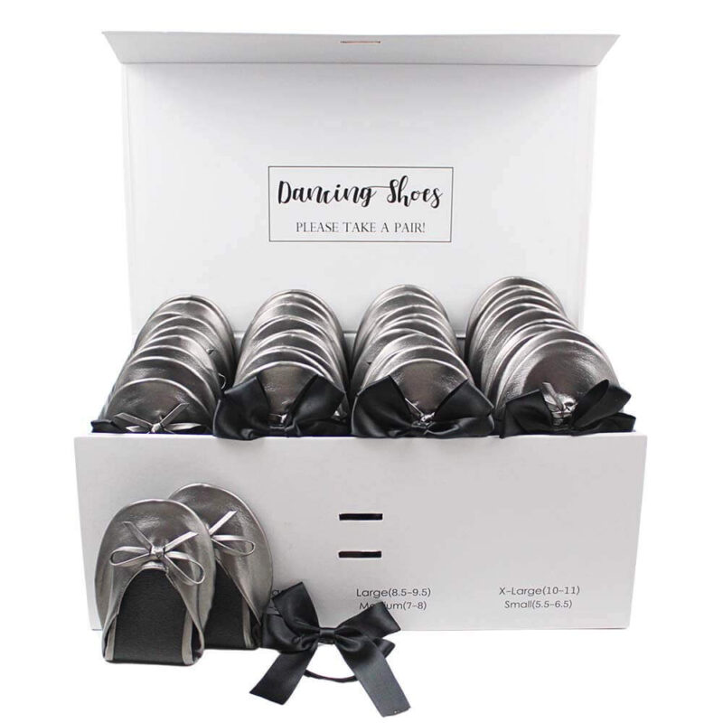 24 grey ballet flats with black bow ties box set-3