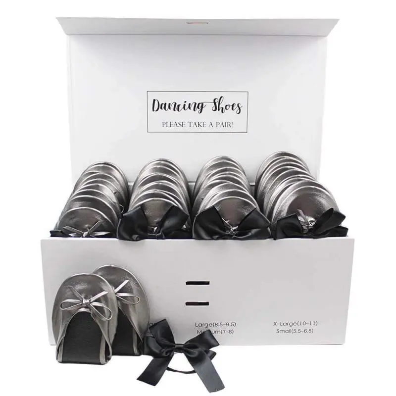24 grey ballet flats with black bow ties box set-3