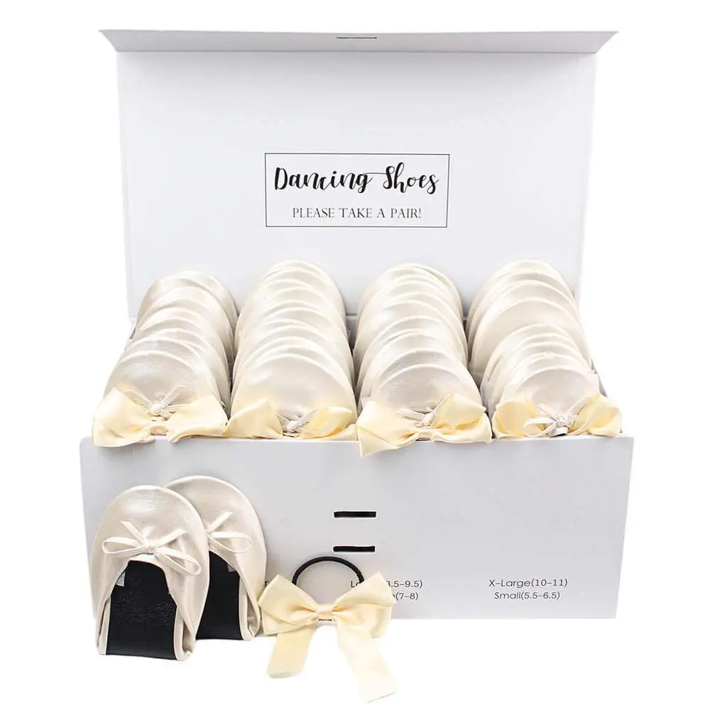 24 pairs box of ivory ballet flats with bow for wedding guests