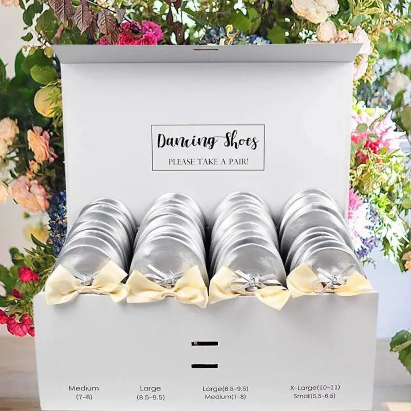 Silver wedding ballet slippers for guests-24 flats box set by Lumos Blue