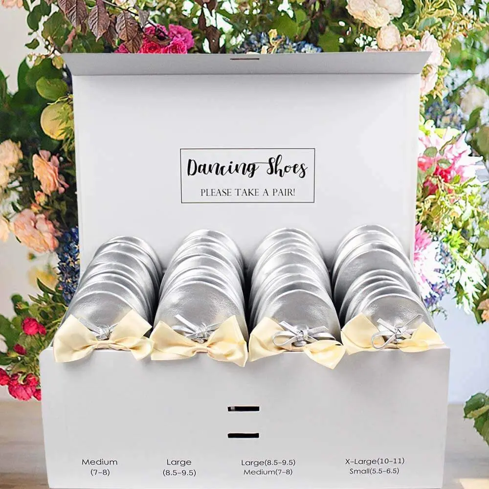 24-Pair Silver Foldable Flats for Wedding Guests by Lumos Blue Silver wedding ballet slippers for guests-24 flats box set by Lumos Blue