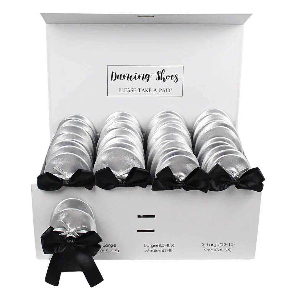 24 silver ballet flats with black bow ties box set-2