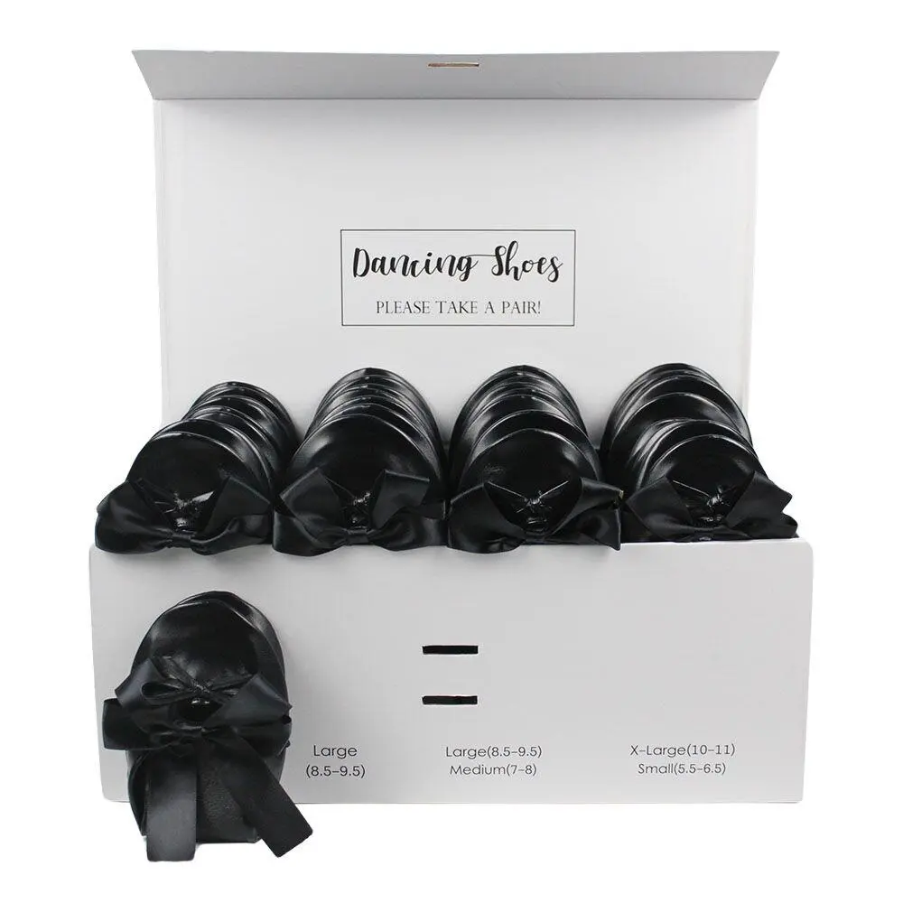 24 black ballet flats with black bow ties box set-by Lumos Blue