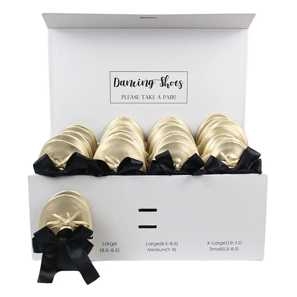 24 gold ballet flats with black bow ties box set by Lumos Blue
