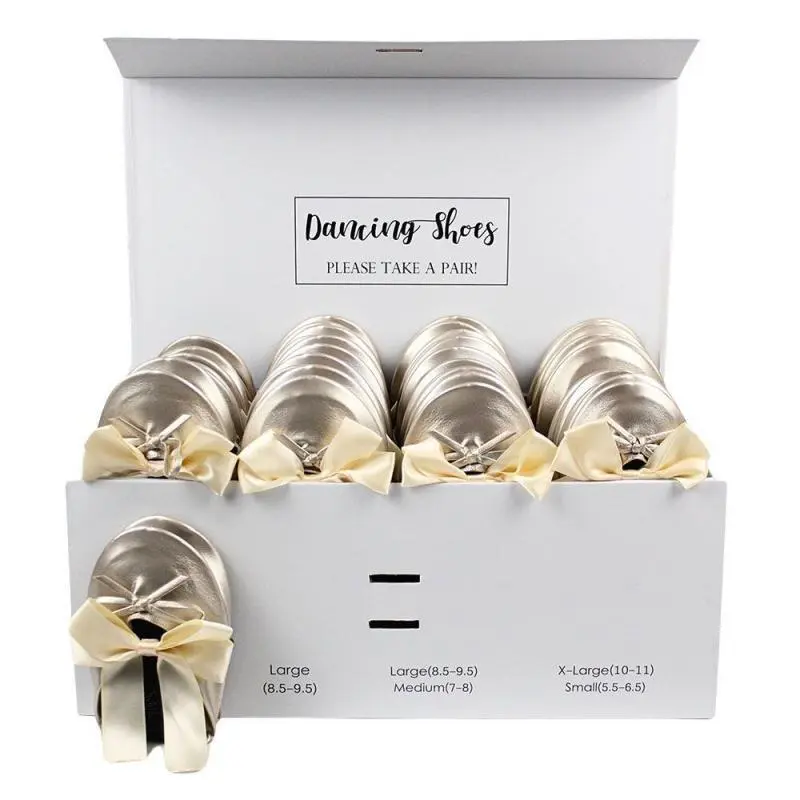 24 metallic bronze ballet flats with beige bow ties box set by Lumos Blue