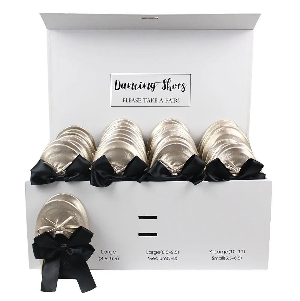 24 metallic bronze ballet flats with black bow ties box set-by Lumos Blue